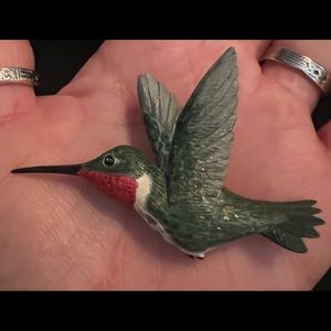 Hummingbird Brooch Handmade Painted Wood Vintage